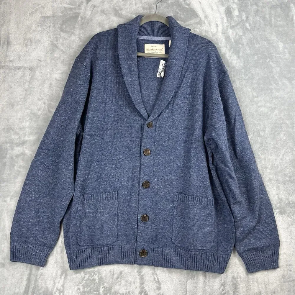 Weatherproof‎ Vintage Sweater Mens Knit Shawl Neck Blue Preppy Cottage core 2XL